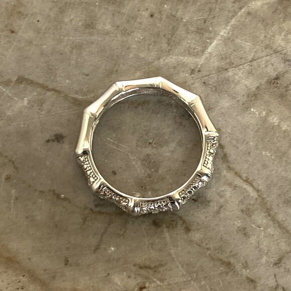 Sterling Silver 925 DBJ Bamboo Style Single Diamond Band Ring Sz 6.75 - Picture 13 of 16